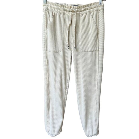 Democracy Women's High Rise Ribbed Jogger Pants M‎ Beige - Picture 1 of 7